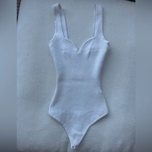 Abercrombie & Fitch White Ribbed Tank Bodysuit